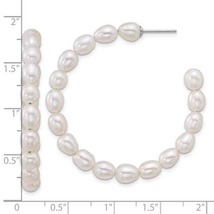 Sterling Silver 5-6mm White Rice Cultured Pearl Beaded Post Hoop Earrings