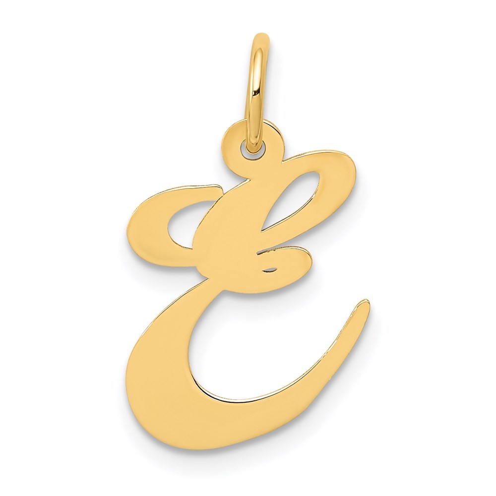 14k Yellow Gold Medium Fancy Script Letter E Initial Charm Pendant