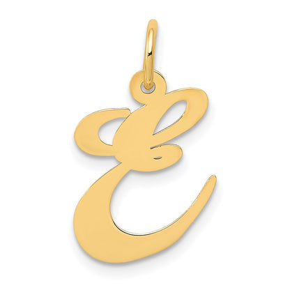 14k Yellow Gold Medium Fancy Script Letter E Initial Charm Pendant