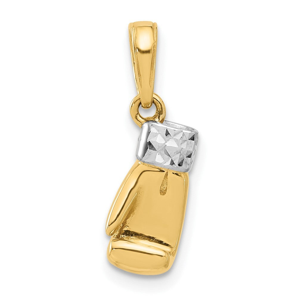 14k Yellow Gold and White Rhodium Diamond-Cut Boxing Glove Pendant