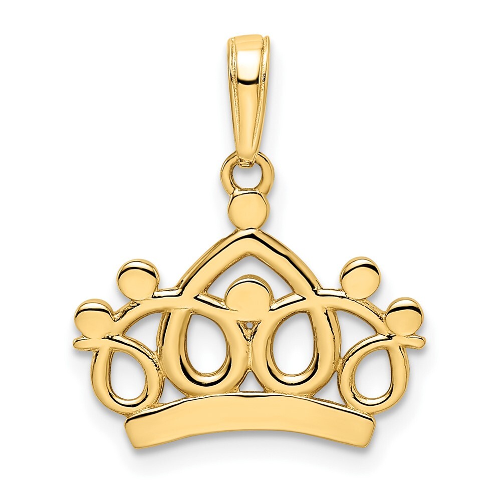 14k Yellow Gold and White Rhodium Diamond-cut Crown Pendant for Women