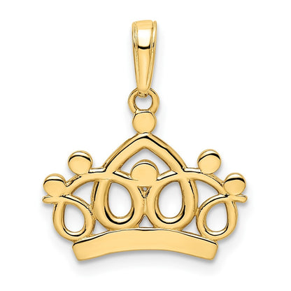 14k Yellow Gold and White Rhodium Diamond-cut Crown Pendant for Women