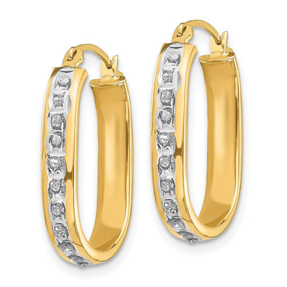 14k Yellow Gold Diamond Squared Hinged Hoop Earrings