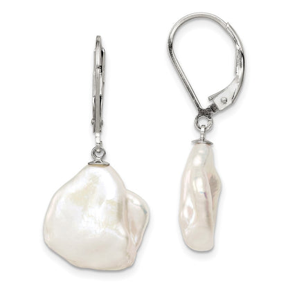 Sterling Silver 13-15mm Keshi Freshwater Cultured Pearl Dangle Earrings
