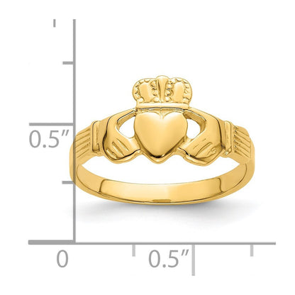 14K Yellow Gold Polished Claddagh Ring Size 7