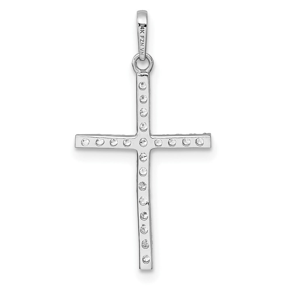 14k White Gold Polished Cubic Zirconia Cross Pendant
