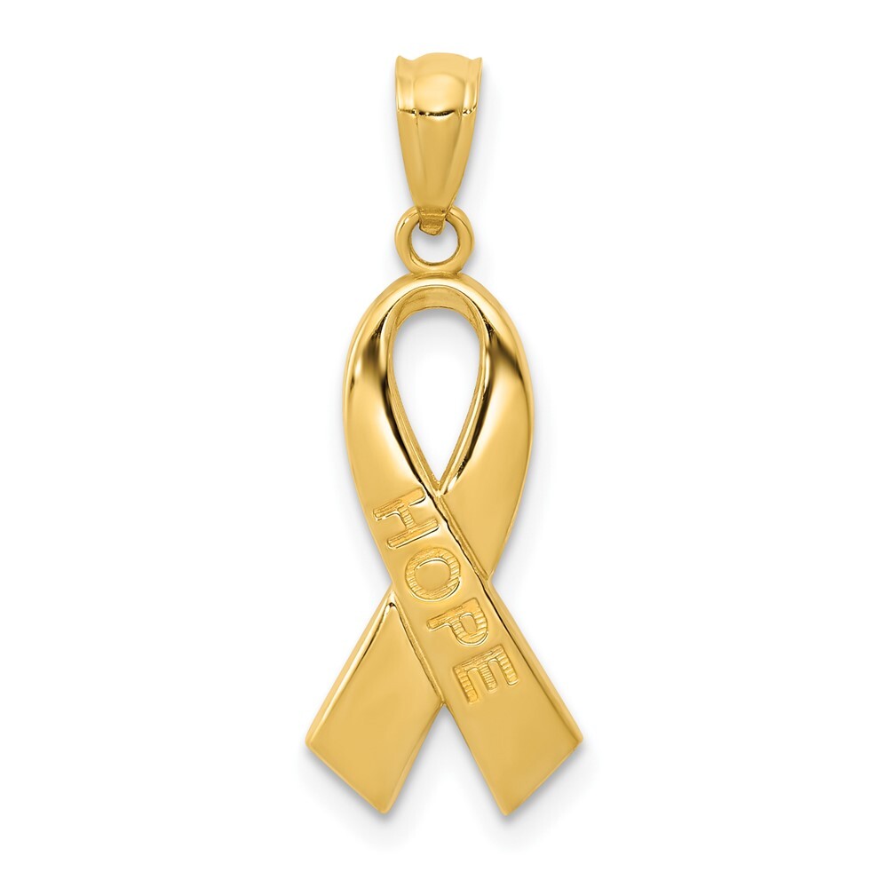 14k Yellow Gold Gold Polished HOPE Ribbon Pendant for Women