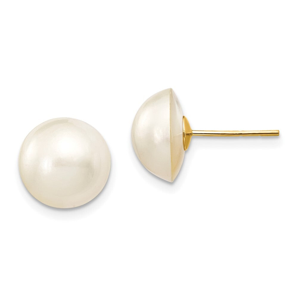 14k Yellow Gold 10-11mm White Freshwater Cultured Mabe Pearl Stud Earrings