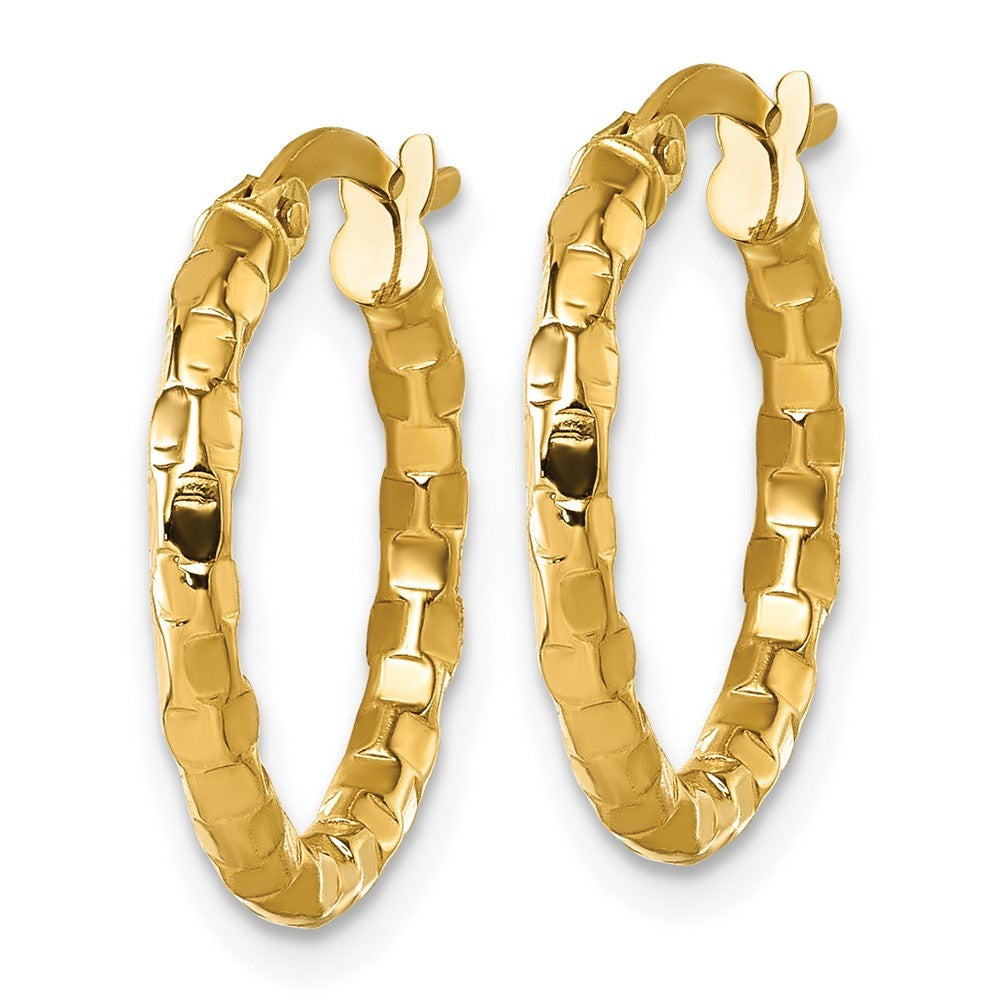 14k Yellow Gold Polished 2.3 x 19mm Textured Tube Hoop Earrings