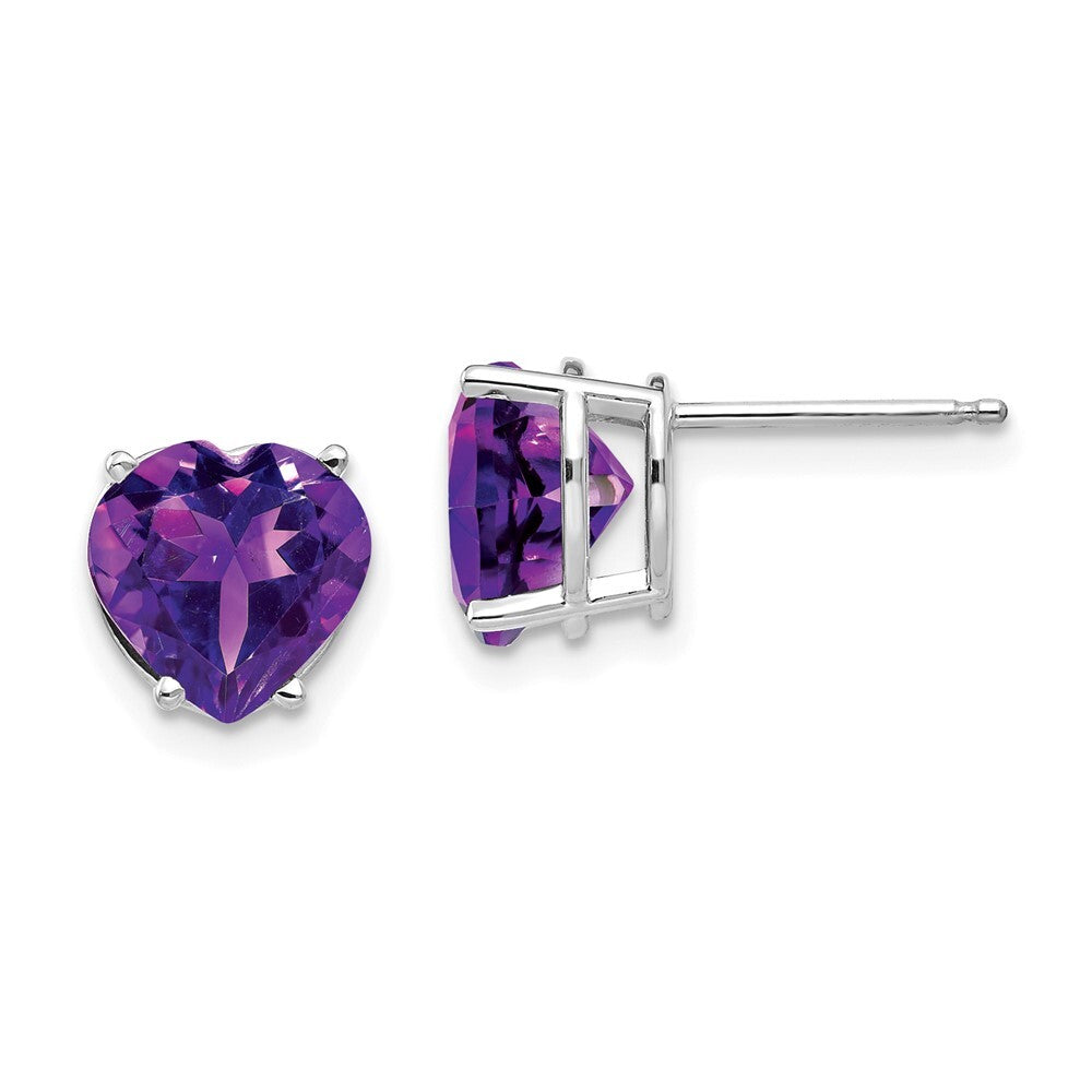 14k White Gold 8mm Heart Amethyst earring Gift for Women