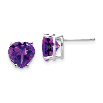 14k White Gold 8mm Heart Amethyst earring Gift for Women