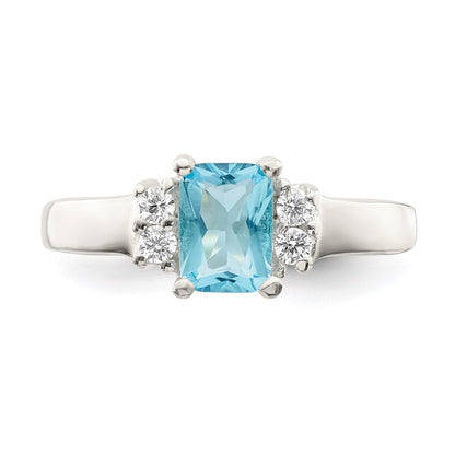 Sterling Silver Light Blue & White Cubic Zirconia Ring Size 6