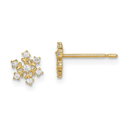 14k Yellow Gold CZ Snowflake Earrings