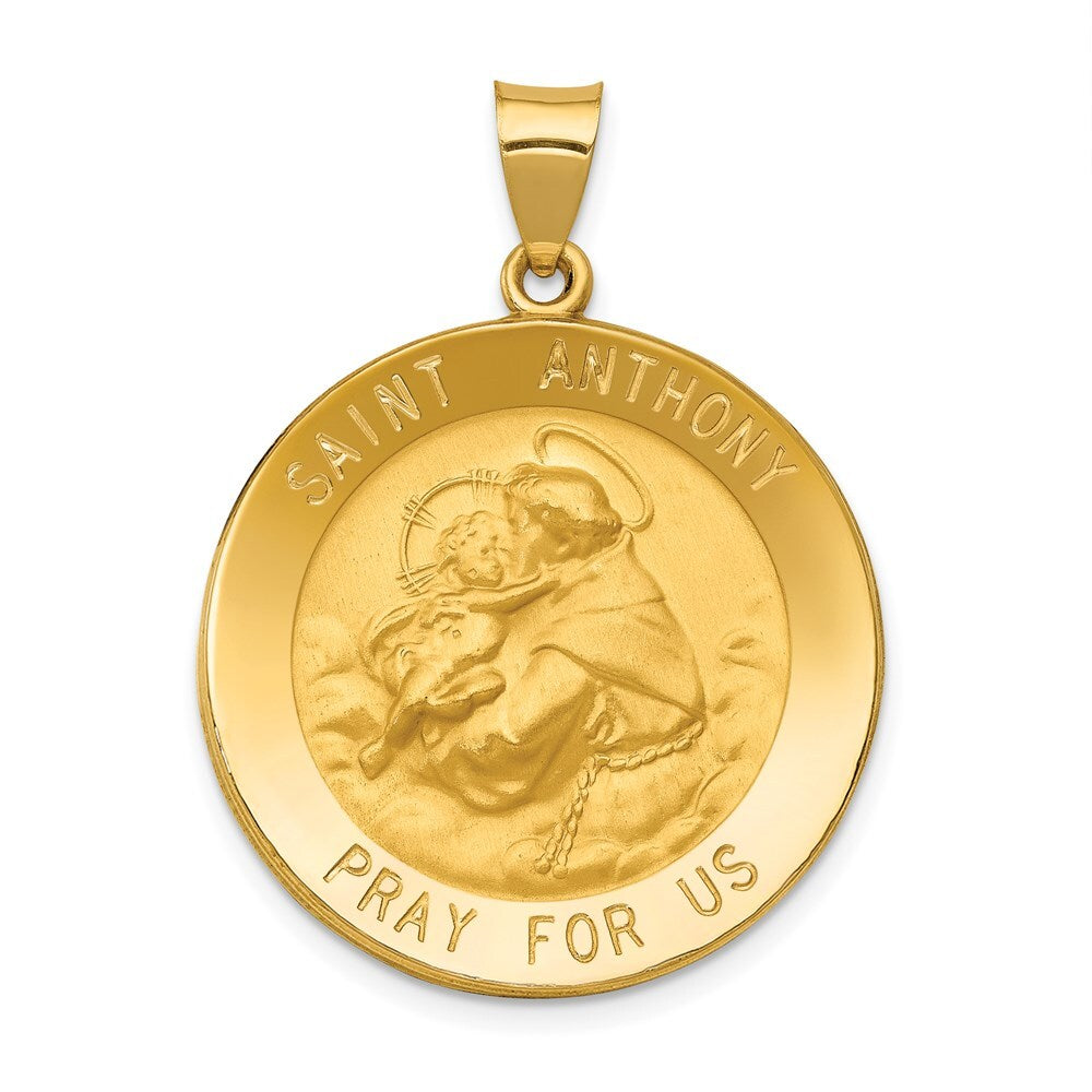 14k Yellow Gold Polished and Satin St. Anthony Medal Hollow Pendant for Women
