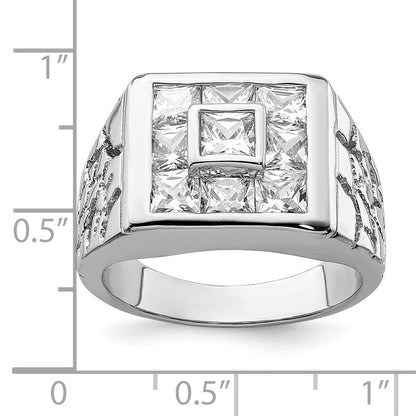 Sterling Silver Rhodium Plated Men's Fashion Cubic Zirconia Ring Size 9