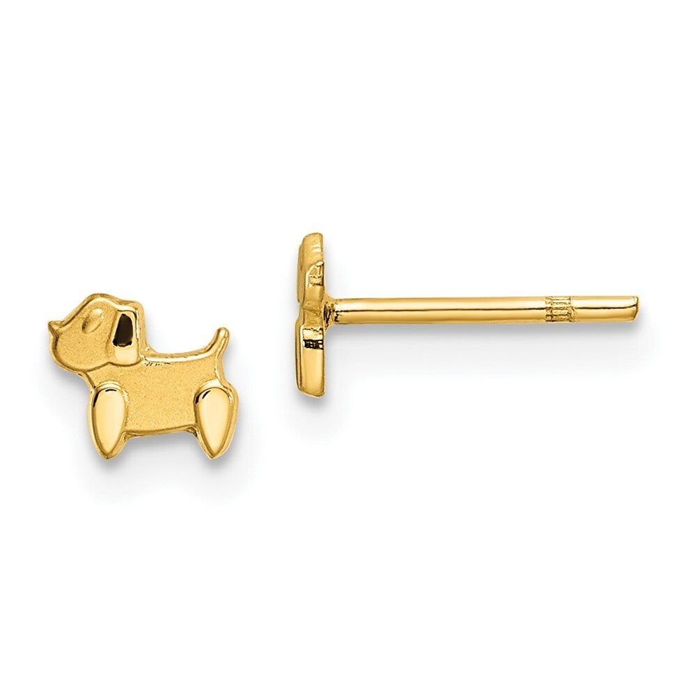 14k Yellow Gold Polished & Satin Dog Stud Earrings Gift for Women