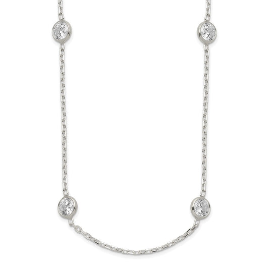 Sterling Silver 20 Inch w/2 in ext. Station CZ Necklace