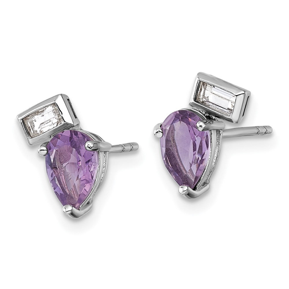Sterling Silver Polished Pear Amethyst and Emerald-cut Topaz Earrings