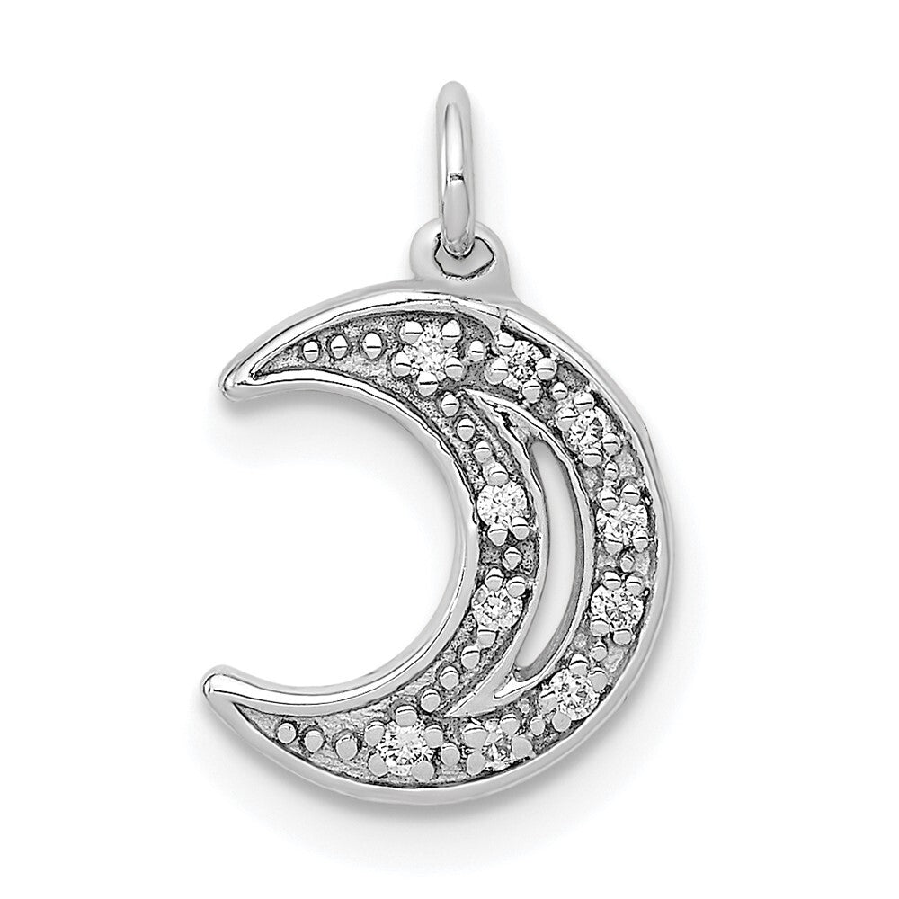 14k White Gold Diamond Moon Charm Pendant for Women