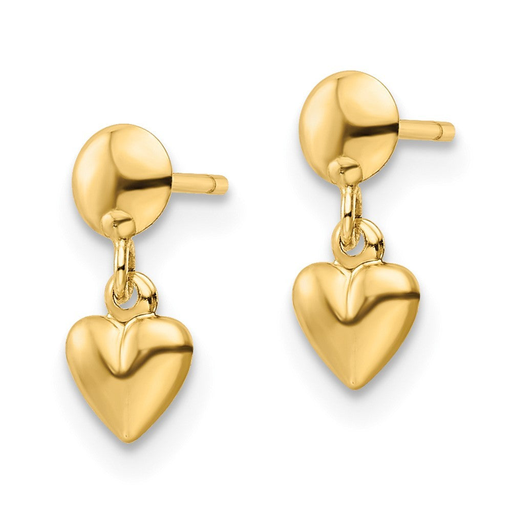 14k Yellow Gold Polished Heart Dangle Earrings