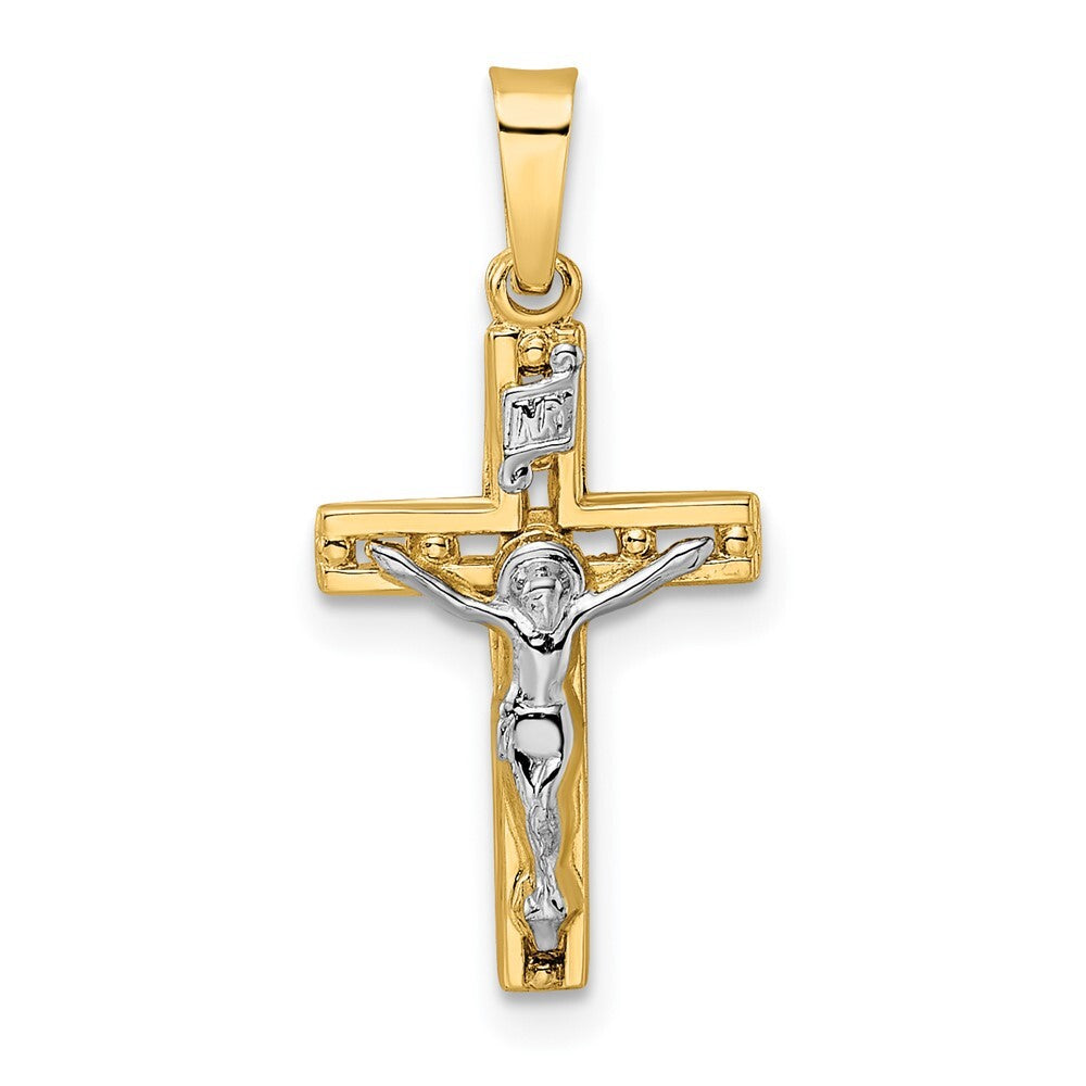 14k Two-tone Gold Polished Solid INRI Crucifix Pendant for Women
