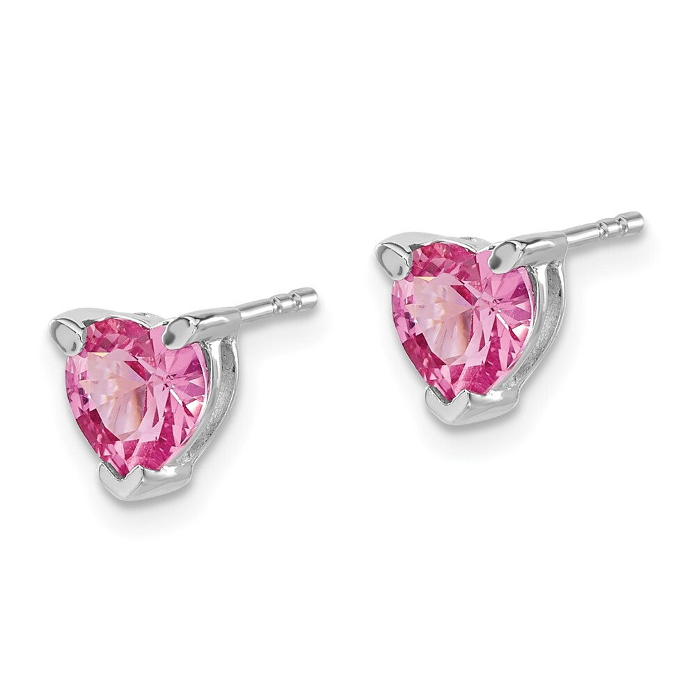 14k White Gold Heart Created Pink Sapphire Stud Earrings Gift for Women