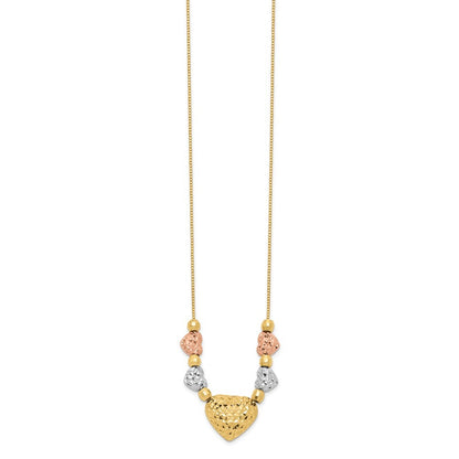 14k Tri-color Gold Puff & Flat Hearts Necklace