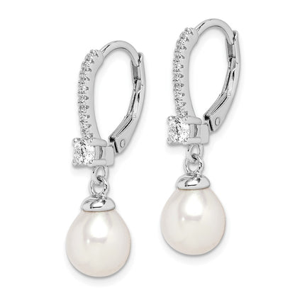 Sterling Silver 7-8mm Teardrop Cultured Pearl & Cubic Zirconia Dangle Earrings