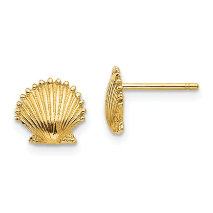 14k Yellow Gold Scallop Shell Stud Earrings Gift for Women