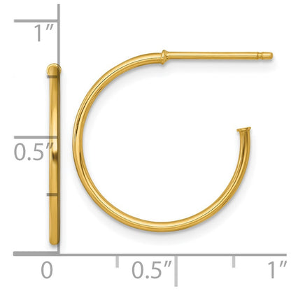 14k Yellow Gold Polished 1.2 x 20mm Solid C-Hoop Earrings Gift for Women