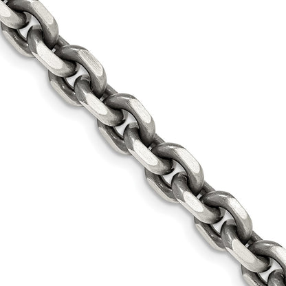Sterling Silver Antiqued 7.0mm Diamond-Cut Elongated Open Link Chain Necklace