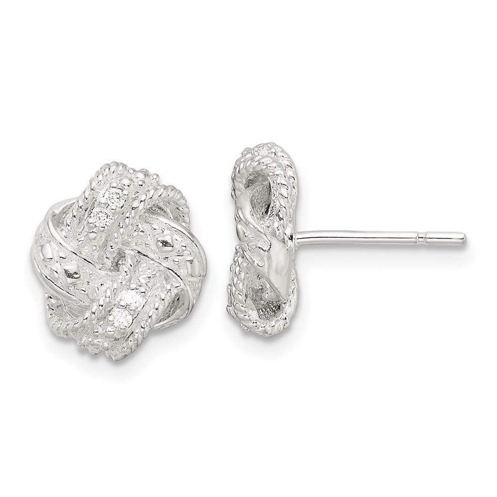 Sterling Silver Polished and Textured .04ct Diamond Love Knot Earrings