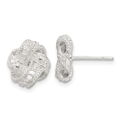 Sterling Silver Polished and Textured .04ct Diamond Love Knot Earrings