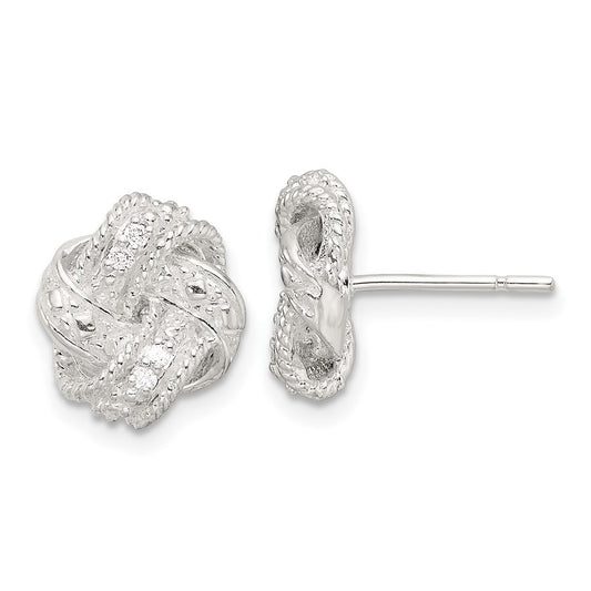 Sterling Silver Polished and Textured .04ct Diamond Love Knot Earrings