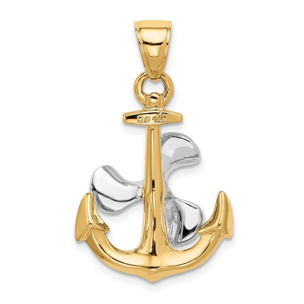14k Two-Tone Gold 3-D Anchor w Moveable Propeller Pendant
