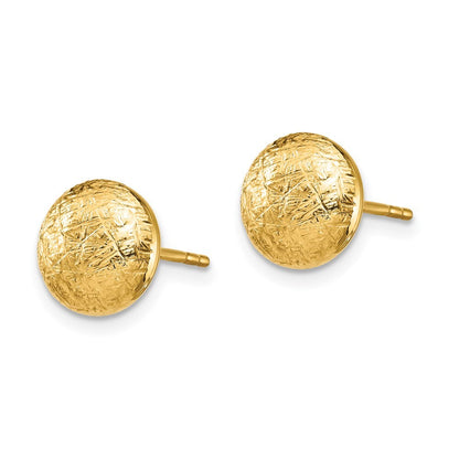 14k Yellow Gold Scratch Finish Hollow Stud Earrings Gift for Women