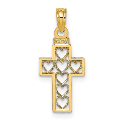 14k Yellow Gold Cut-Out Heart Design Cross Charm