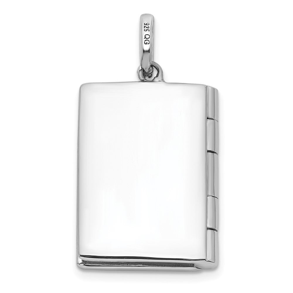 Sterling Silver Rhodium-plated Cubic Zirconia 19mm Book Locket