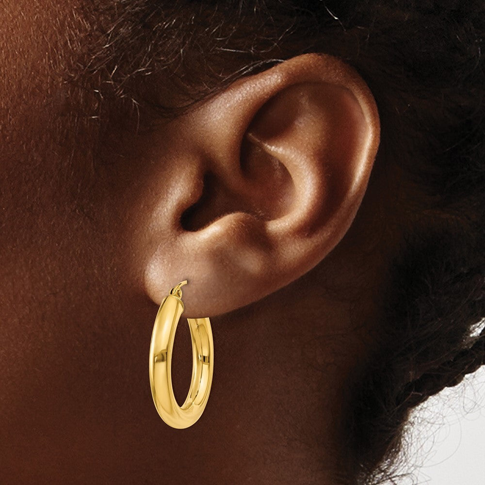 14k Yellow Gold Polished 4mm Lightweight Tube Hoop Earrings Gift for Women