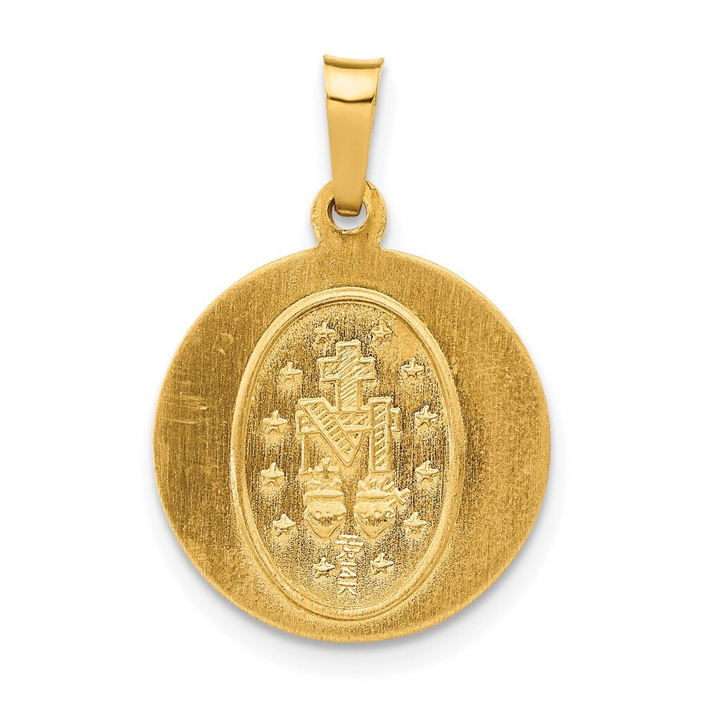 14k Yellow Gold Polished and Satin Miraculous Medal Hollow Pendant for Women