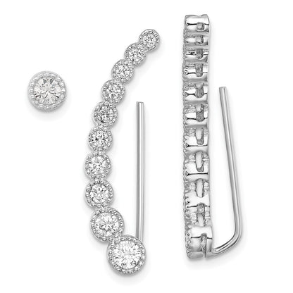 Sterling Silver Polished & Textured Cubic Zirconia 1 Ear Climber & 1 Stud Ear