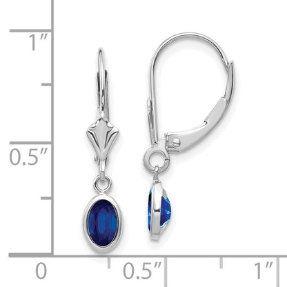 14k White Gold 6x4 Oval Bezel Sapphire Drop Dangle Earrings