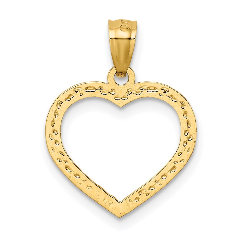 14k Yellow Gold Polished and Textured Open Heart Pendant for Women