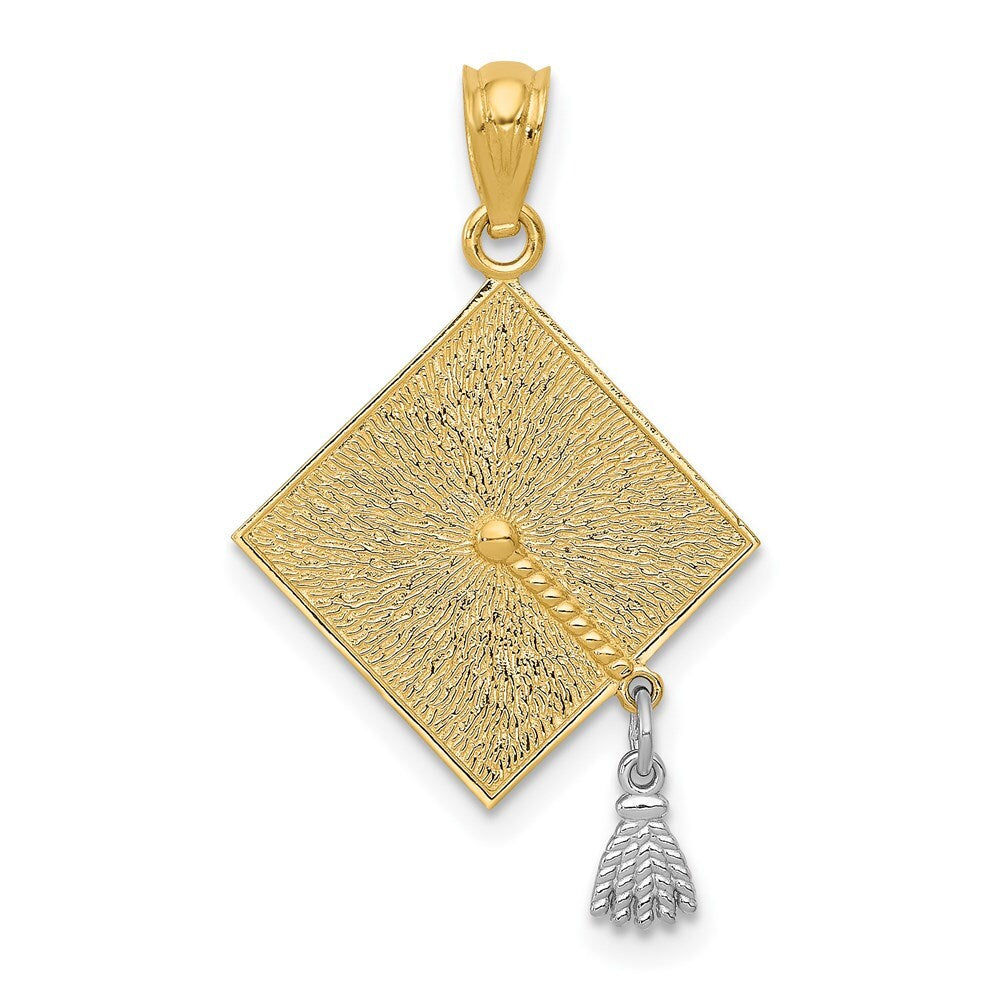 14k Yellow Gold Rhodium 3-D Graduation Cap Moveable Tassel Pendant for Women