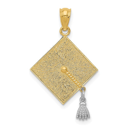 14k Yellow Gold Rhodium 3-D Graduation Cap Moveable Tassel Pendant for Women