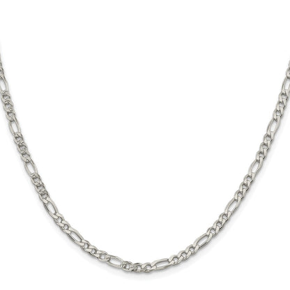 Sterling Silver Rhodium-plated 4mm Pav� Flat Figaro Chain Necklace
