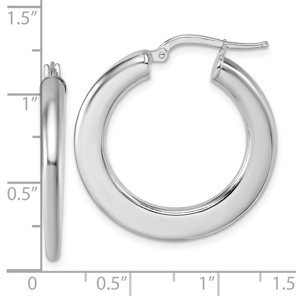 Sterling Silver Rhodium-plated  3.0 x 28mm Flat Tapered Tube Hoop Earrings