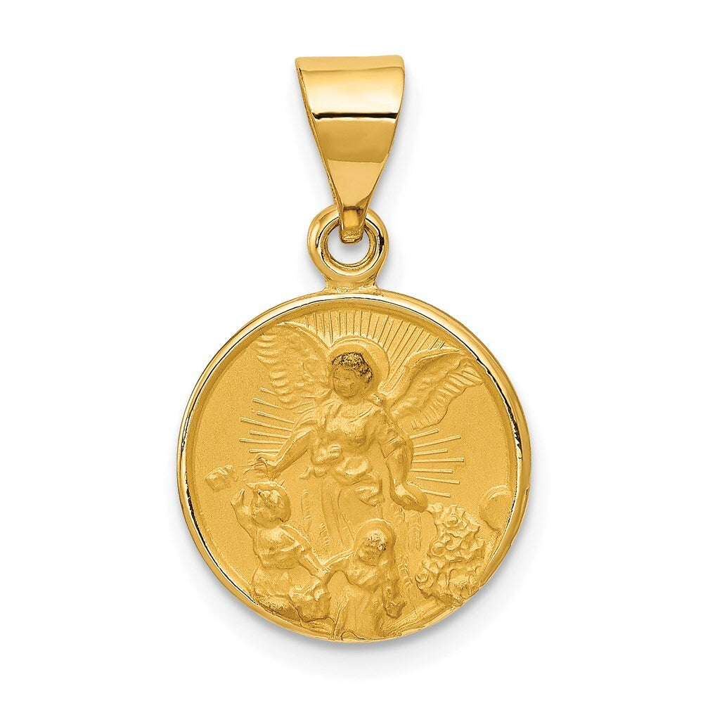 18k Yellow Gold Guardian Angel Medal Pendant for Women