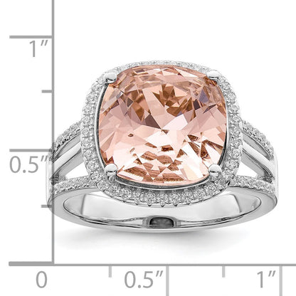 Sterling Silver Rhodium-plated Polished CZ & Peach Crystal Ring Size 7