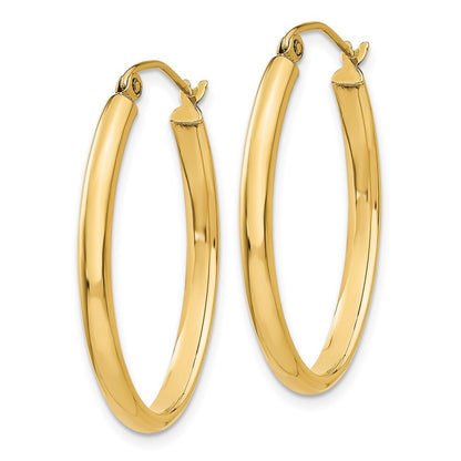 14k Yellow Gold 3mm Oval Hoop Earrings Gift for Women